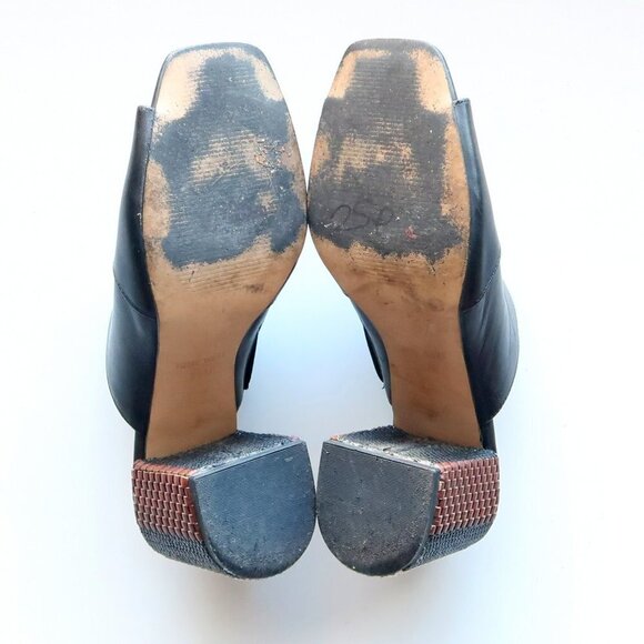 Nine West Janel Black Leather Square Toe Woven Block Heel Mules / Slip On Shoes - Picture 6 of 16